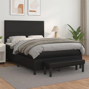 vidaXL Κρεβάτι Boxspring με Στρώμα Μαύρο 140x190εκ.από Συνθετικό Δέρμα