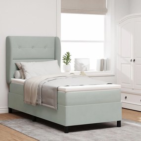 Κρεβάτι Box Spring με Στρώμα vidaXL Λαμπερό Γκρι 90x200 cm Βελούδο