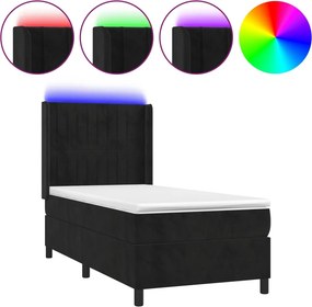 vidaXL Κρεβάτι Boxspring με Στρώμα &amp; LED Μαύρο 100x200 εκ. Βελούδινο