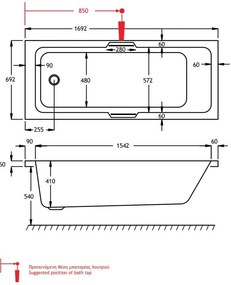 Μπανιέρα Carron Quantum Integra-170 x 70 εκ.-με υδρομασάζ