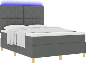 vidaXL LED Κρεβάτι με βάθρο Σκούρο Γκρι 140 x 190 cm ύφασμα