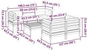 Καναπές Κήπου Σετ 6 τεμ. Εμποτισμένο Ξύλο Πεύκου με Μαξιλάρια - Καφέ