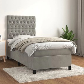 vidaXL Κρεβάτι Boxspring με Στρώμα Ανοιχτό Γκρι 80x200 εκ. Βελούδινο