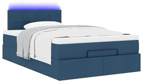 vidaXL Οθωμανικό κρεβάτι με στρώμα & LEDs Μπλε 120x200 cm Ύφασμα