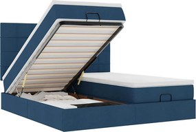 vidaXL Οθωμανικό κρεβάτι με στρώματα &amp; LEDs Μπλε 180x200cm ύφασμα