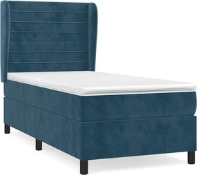 vidaXL Κρεβάτι Boxspring με Στρώμα Σκούρο Μπλε 90x190 εκ. Βελούδινο