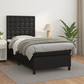 vidaXL Κρεβάτι Boxspring με Στρώμα Μαύρο 90x200εκ. από Συνθετικό Δέρμα