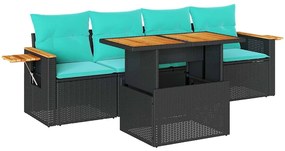 vidaXL Σετ Καναπέ Κήπου 5 Τεμαχίων Μαύρο Συνθετικό Ρατάν με Μαξιλάρια