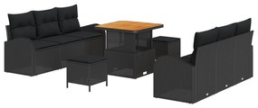 vidaXL Σετ 9 τεμαχίων καναπέ κήπου με μαξιλάρια Μαύρο Ρατάν