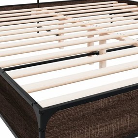 vidaXL Πλαίσιο Κρεβατιού Καφέ Δρυς 200x200 εκ. Επεξ. Ξύλο &amp; Μέταλλο