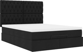 vidaXL Οθωμανικό κρεβάτι με στρώμα &amp; LEDs Μαύρο 140x200 cm Ύφασμα