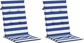 vidaXL Μαξιλάρια Καρέκλας με Ψηλή Πλάτη 2 τεμ. Μπλε/Λευκά Ριγέ Ύφασμα
