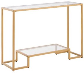 VEVOR 2-Tier Glass Console Table Rectangle Sofa Side Table with Anti-Tip Golden
