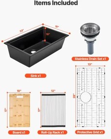 VEVOR 84 cm Granite Kitchen Sink Undermount Single Bowl Drop-In Basin for RV Bar