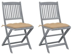 Καρέκλες Εξ. Χώρου Πτυσσόμενες 2 τεμ. Ξύλο Ακακίας &amp; Μαξιλάρια