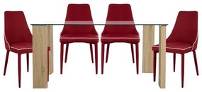 Σετ τραπεζαρίας C10079.04 5τμχ με Τραπέζι MORGAN 140x80x75εκ. & Καρέκλες MOLI Μπορντώ