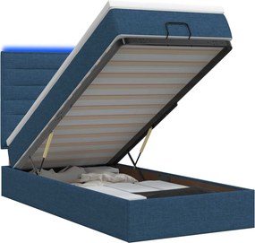 vidaXL Κρεβάτι Ottoman με Στρώμα και LED Μπλε 90 x 200 cm Ύφασμα
