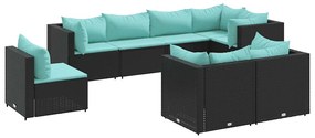 vidaXL Σαλόνι Κήπου 8 Τεμαχίων Μαύρο από Συνθετικό Ρατάν με Μαξιλάρια