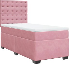vidaXL Κρεβάτι Boxspring με Στρώμα Ροζ 90x200 εκ. Βελούδινο