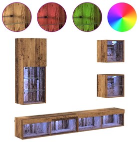 Μονάδες Τοίχου ΤV με LED 5 pcs Παλιό Ξύλο Επεξεργασμένο ξύλο