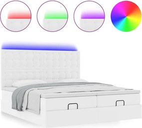 vidaXL Οθωμανικό κρεβάτι με στρώματα &amp; LEDs Καθαρό λευκό Faux Leather