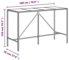 vidaXL Τραπέζι Μπαρ με Γυάλ. Επιφάνεια Μαύρο 180x70x110 εκ Συνθ. Ρατάν