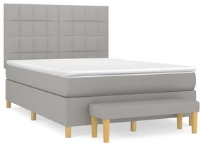 vidaXL Κρεβάτι Boxspring με Στρώμα Ανοιχτό Γκρι 140x200 εκ. Υφασμάτινο