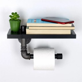 Χαρτοθήκη Μπάνιου Με Ράφι Boruraf239 268EVL1376 30x12x23 Black Kalune Design Mdf,Μέταλλο