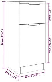 Ντουλάπια 2 τεμ. Μαύρα 30 x 30 x 70 εκ. από Επεξεργασμένο Ξύλο - Μαύρο