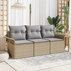 vidaXL Σετ Καναπέ Κήπου 3 Τεμαχίων με Μαξιλάρια Μπεζ Ρατάν