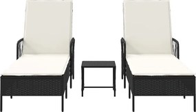 vidaXL Ξαπλώστρα 3 pcs Μαύρο και Κρεμ Λευκό 55 x 200 x 92 εκ.