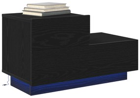 vidaXL Κομοδίνο  με LED Φώτα Μαύρη Ξυλεία 70 x 36 x 40.5 εκ.