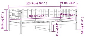 Καναπές Κρεβάτι Μαύρος 90 x 200 εκ. από Μασίφ Ξύλο Πεύκου - Μαύρο