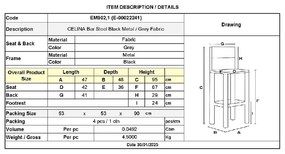 CELINA ΣΚΑΜΠΟ BAR ΜΕ ΠΛΑΤΗ, ΚΑΘΙΣΜΑ H.67CM, ΜΕΤΑΛΛΟ ΒΑΦΗ ΜΑΥΡΟ, ΥΦΑΣΜΑ ΓΚΡΙ