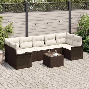 vidaXL Σετ Καναπέ Κήπου με μαξιλάρι 8 pcs Καφέ, Κρέμα 55 x 55 x 37 εκ