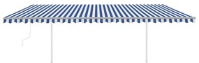 Τέντα Συρόμενη Αυτόματη με Στύλους Μπλε / Λευκό 6 x 3 μ. - Μπλε