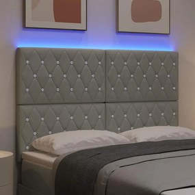 vidaXL Κεφαλάρι LED με φώτα λωρίδας LED Ανοιχτό γκρι 144 cm Βελούδο
