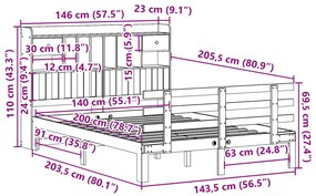 Κρεβάτι Βιβλιοθήκη Χωρίς Στρώμα 140x200 εκ Μασίφ Ξύλο Πεύκου - Καφέ