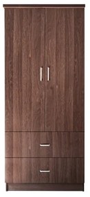 CLOSET Ντουλάπα Δίφυλλη, Ράφι, Θέσεις για Κρεμάστρες, 2 Συρτάρια, Απόχρωση Καρυδί