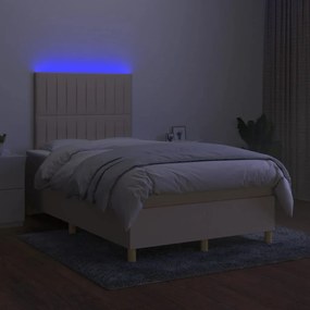 vidaXL Κρεβάτι Boxspring με Στρώμα &amp; LED Κρεμ 120x200 εκ. Υφασμάτινο