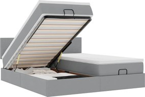 vidaXL Οθωμανικό κρεβάτι με στρώματα &amp; LEDs Ανοιχτό γκρι ύφασμα