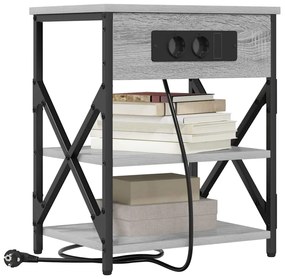 vidaXL Κομοδίνο με Σταθμό Φόρτισης με ράφι 2 pcs Γκρι sonoma