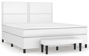 vidaXL Κρεβάτι Boxspring με Στρώμα Λευκό 160x200εκ.από Συνθετικό Δέρμα