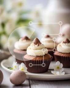 Intra Συλλεκτικό Ξύλινο Παζλ Plywood  4mm - Πασχαλινά cupcakes με παγωμένο σοκολάτα και αυγά Σε Ξύλινο Κουτί - Διαστάσεις: 10x10 cm – 25 κομμάτια