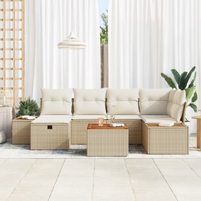 vidaXL Σετ Καναπέ Κήπου 7 Τεμαχίων με Μαξιλάρια Μπεζ Πολυ Ρατάν
