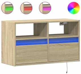 Έπιπλο Τοίχου Τηλεόρασης με LED Sonoma Δρυς 80x31x45 εκ. - Καφέ