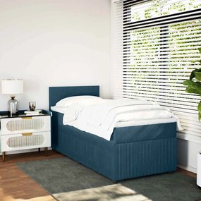 vidaXL Κρεβάτι Boxspring με Στρώμα Μπλε 90x200 εκ. Βελούδινο