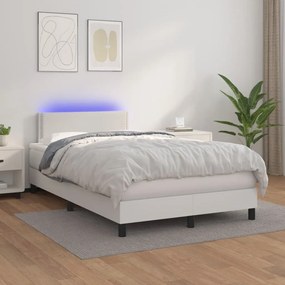vidaXL Κρεβάτι Boxspring με Στρώμα &amp; LED Λευκό 120x200 εκ. Συνθ. Δέρμα