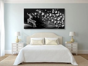 Εικόνα ενός όμορφου ελαφιού με πεταλούδες σε μαύρο & άσπρο - 100x50
