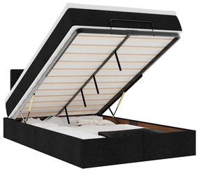 vidaXL Οθωμανικό κρεβάτι με στρώμα &amp; LEDs Μαύρο 120x200 cm Ύφασμα